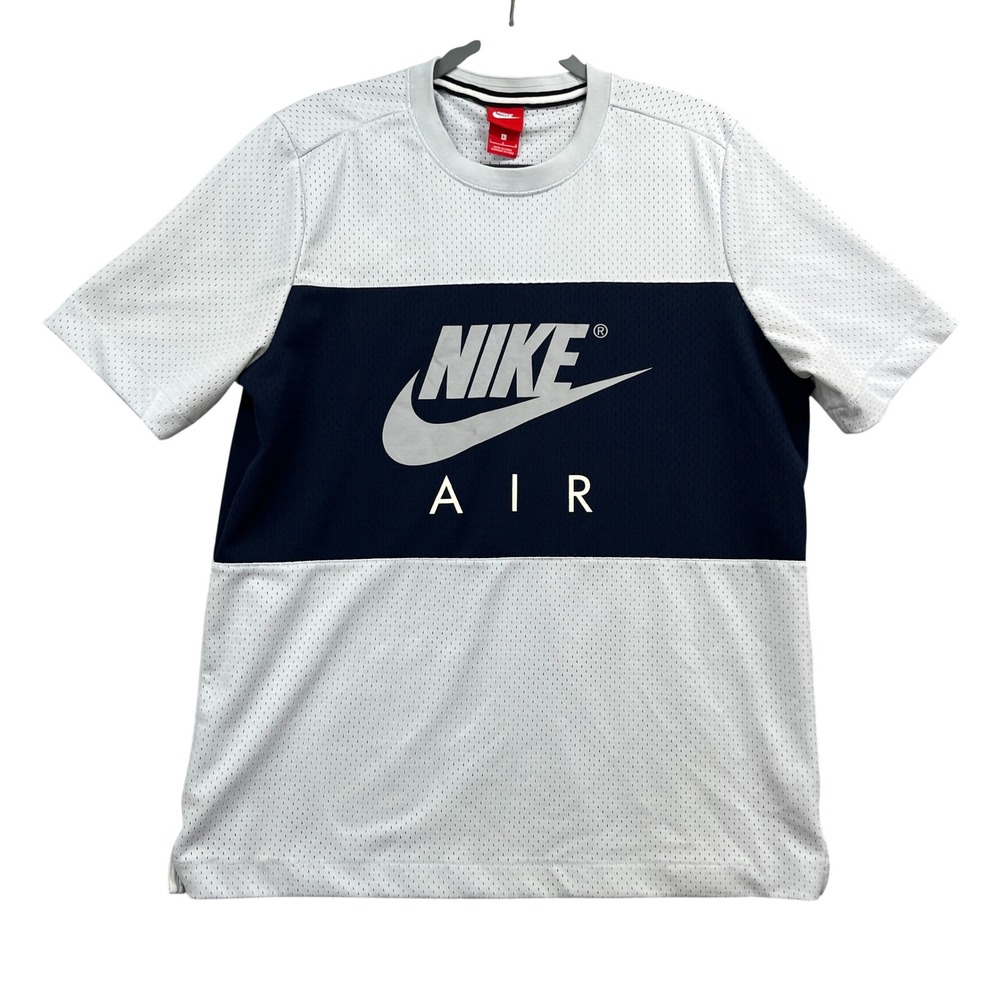 Nike Air Shirt Mens Large White Navy Mesh Athletic Swoosh Streetwear Tee Y2K
